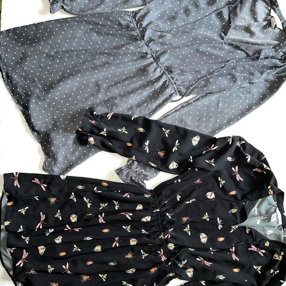 HM DRESS LOT OF 2 XS/S size 4 gray polka dot black yellow bugs - Picture 2 of 8